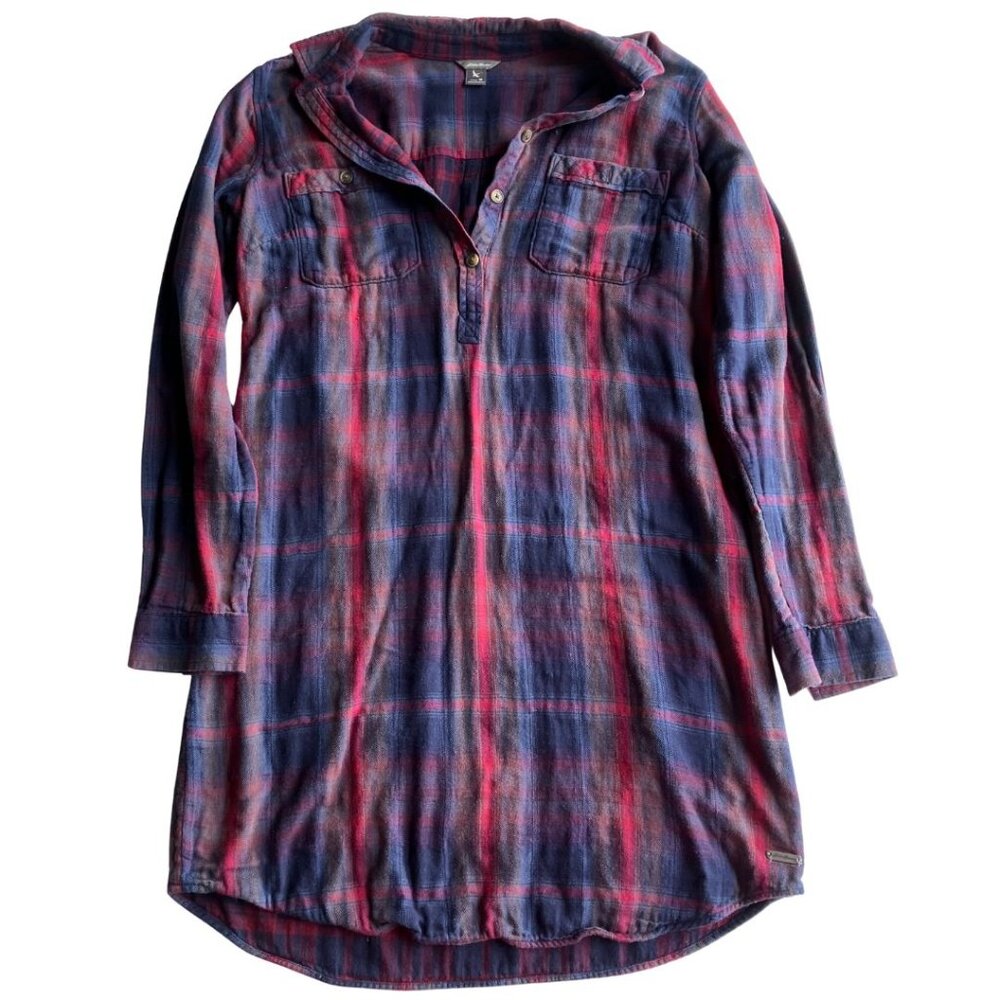 Eddie Bauer Women's Long Sleeve Collared Plaid Tunic Top Red & Blue Size 10